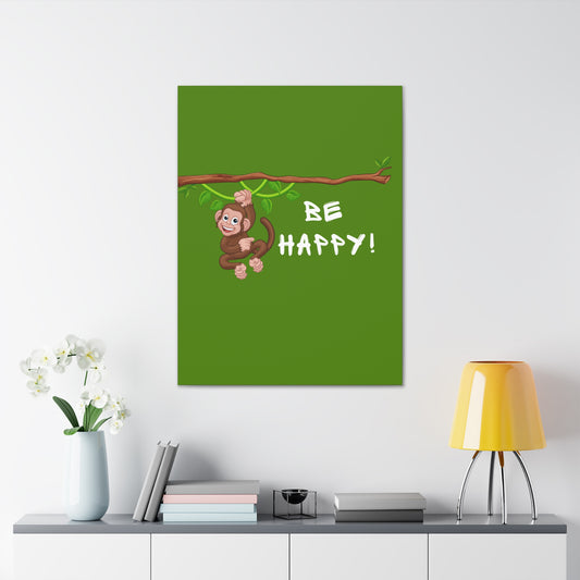 "Be Happy" Monkey Canvas Wall Art for Kids Room